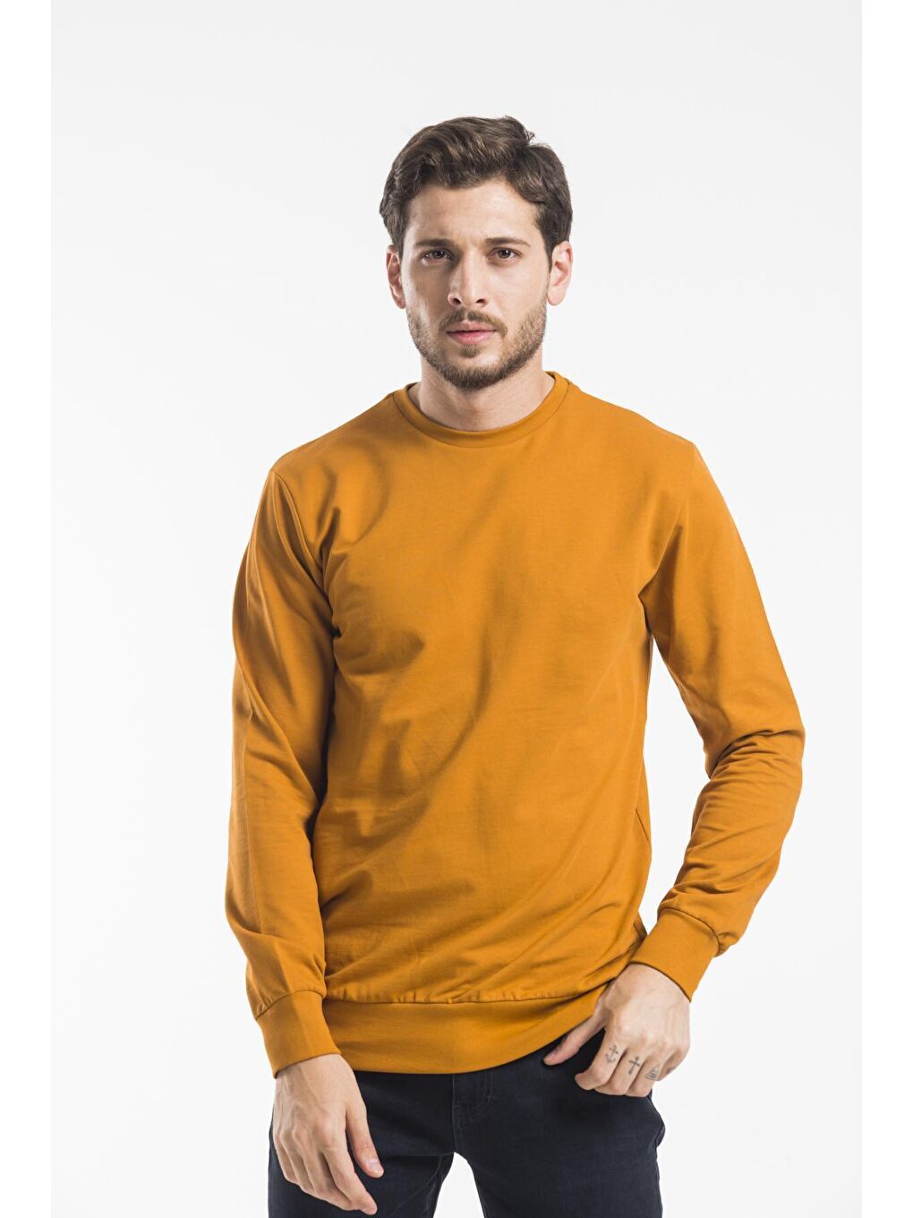 Sarı Erkek Bisiklet Yaka Regular Fit İnce Sweatshirt SPR 20K30-2