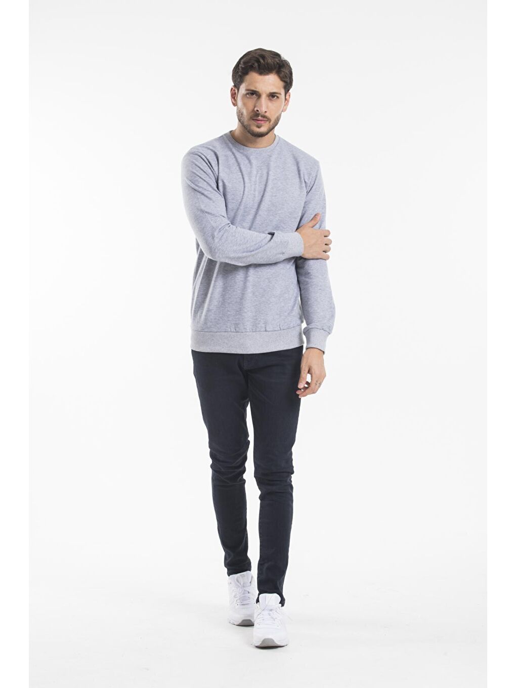 Gri Erkek Bisiklet Yaka Regular Fit İnce Büyük Beden Sweatshirt SPR 20K30