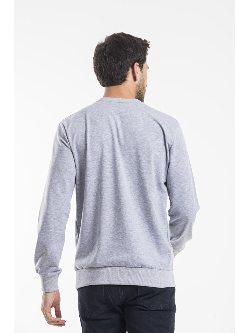 Gri Erkek Bisiklet Yaka Regular Fit İnce Büyük Beden Sweatshirt SPR 20K30-3
