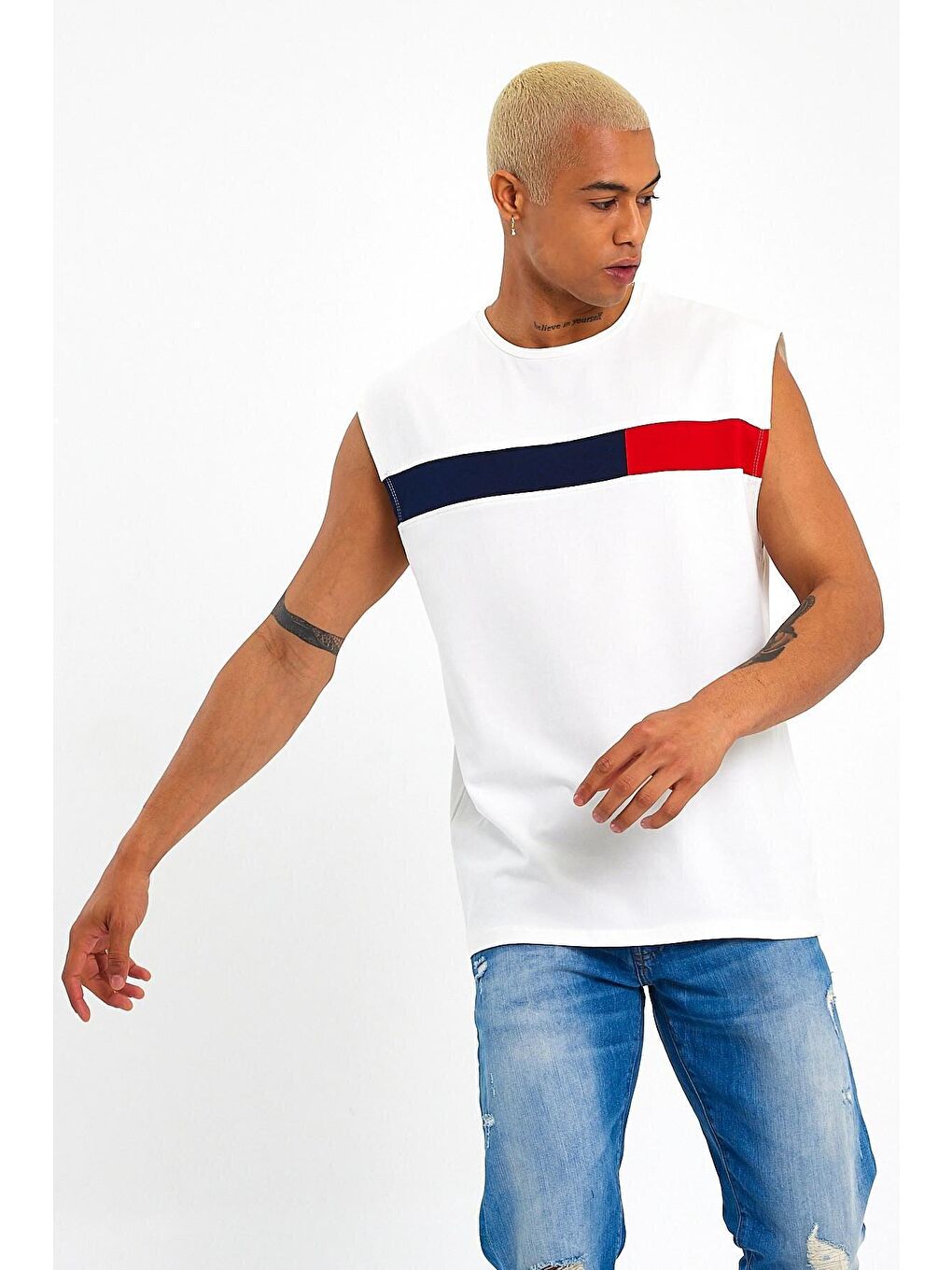 Ekru Bisiklet Yaka Regular Fit Garnili Erkek Tişört SPR23AT346-1