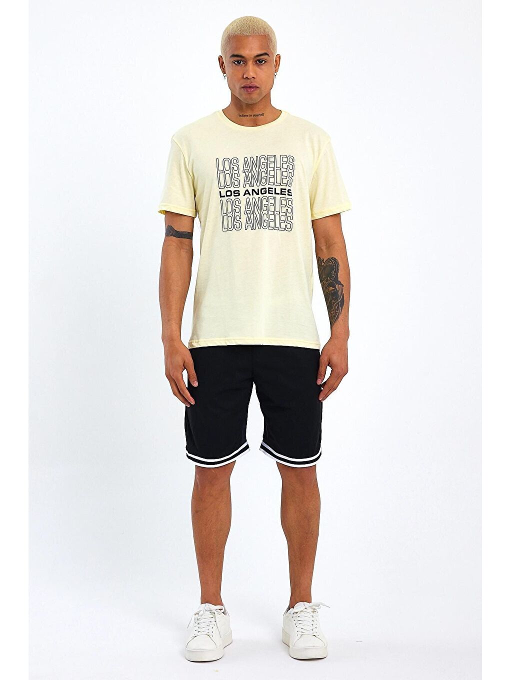 Sarı Bisiklet Yaka Regular Fit Baskılı Erkek Tişört SPR23ts305