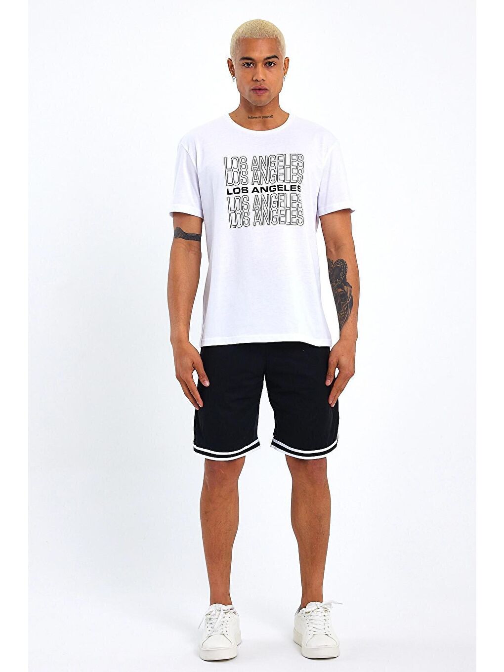 Beyaz Bisiklet Yaka Regular Fit Baskılı Erkek Tişört SPR23ts305