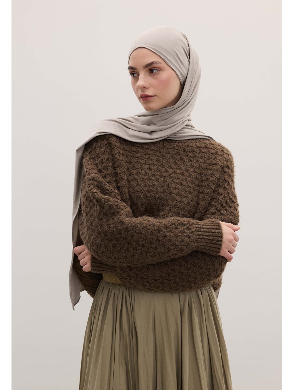 Gri Bambu Penye Şal Gümüş-5