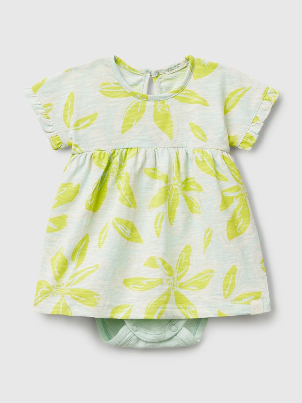 Turkuaz Bebek Su Yeşili Tamamı Desenli Kimono Kol İçi Bodysuitli Elbise