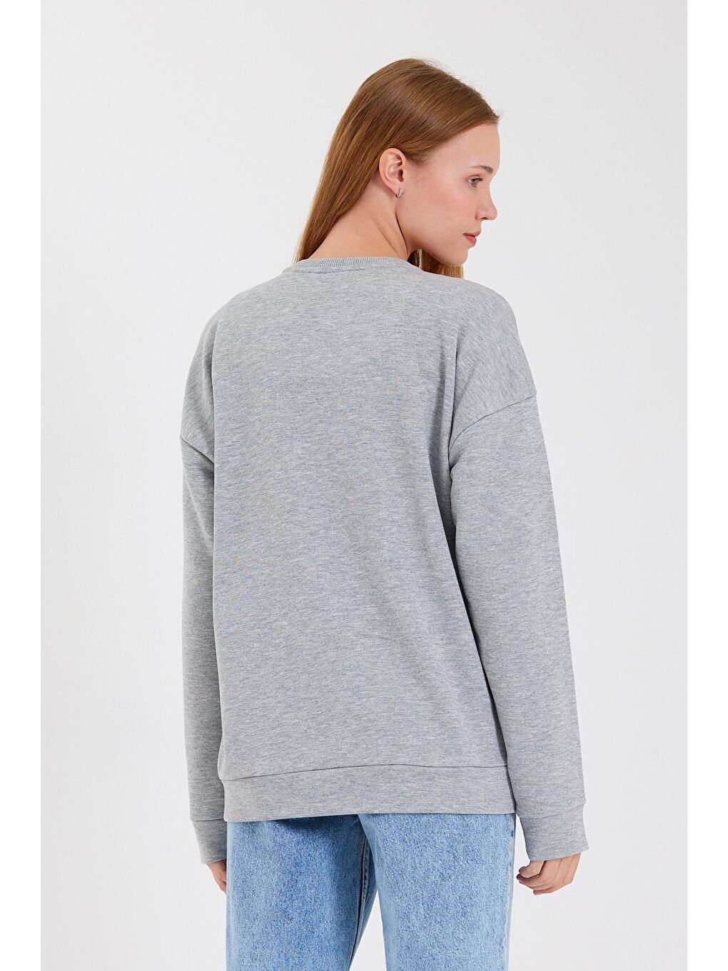 Gri Kadın Bisiklet Yaka Regular Fit El Yazılı Brooklyn İnce Sweatshirt SPR23SWK331-4