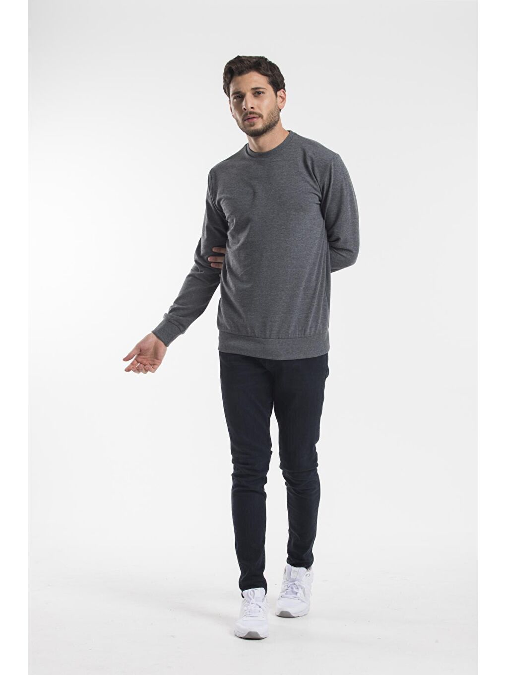 Süperlife Gri Erkek Bisiklet Yaka Regular Fit İnce Sweatshirt SPR 20K30