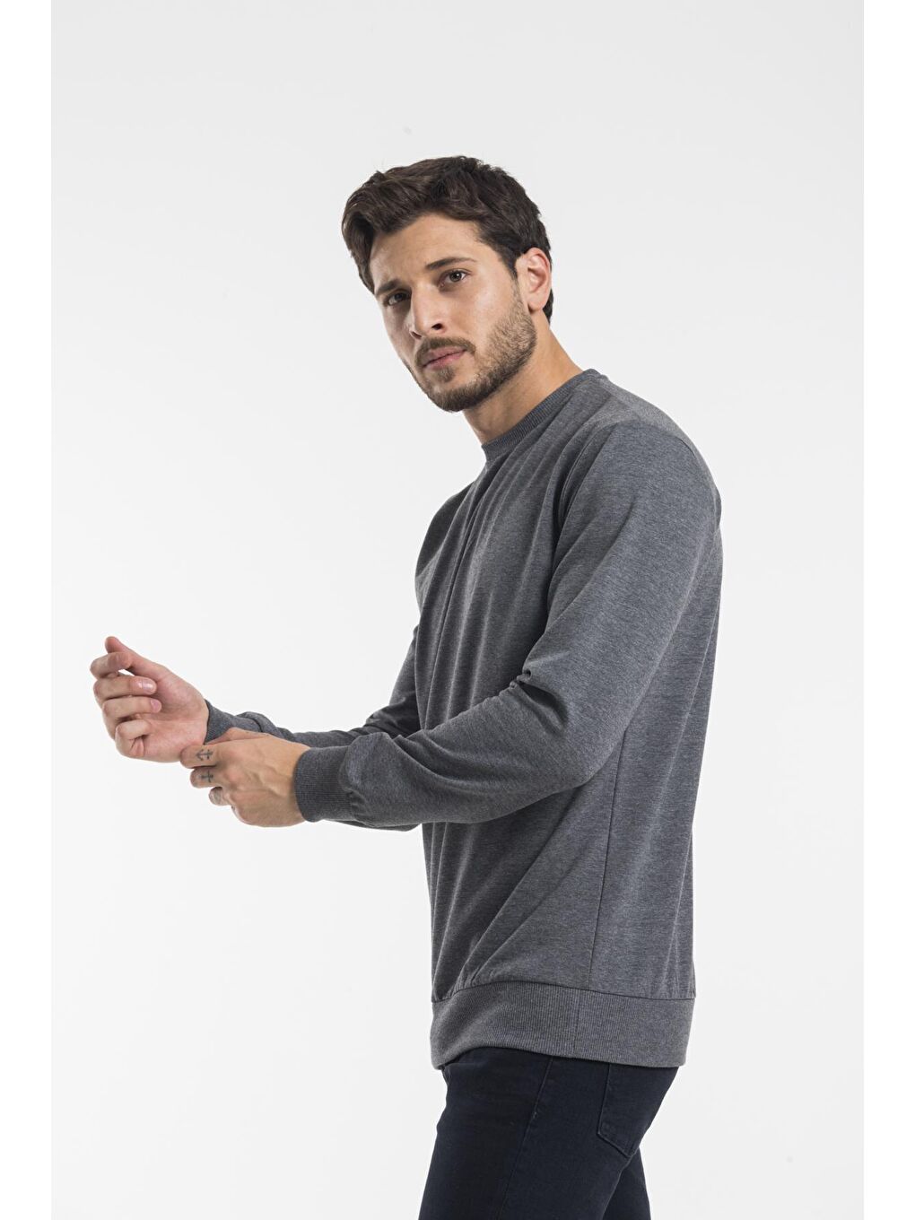 Süperlife Gri Erkek Bisiklet Yaka Regular Fit İnce Sweatshirt SPR 20K30 - 1