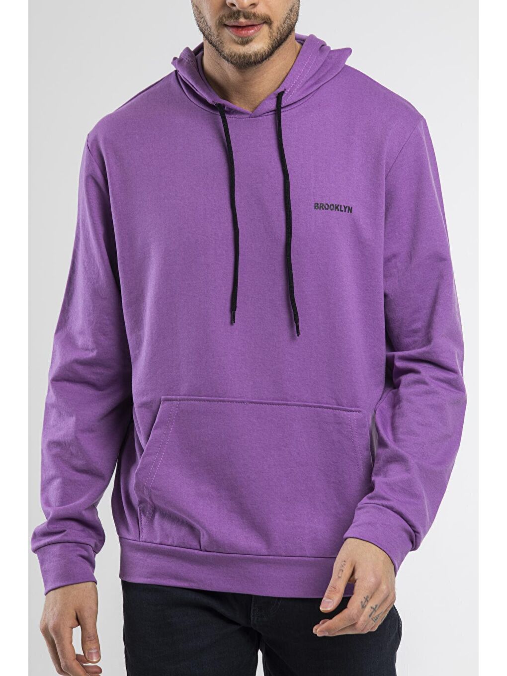 Süperlife Lila Kapüşonlu Uzun Kollu Baskılı Dar Kalıp İnce Erkek Sweatshirt SPR 2019K61 - 2