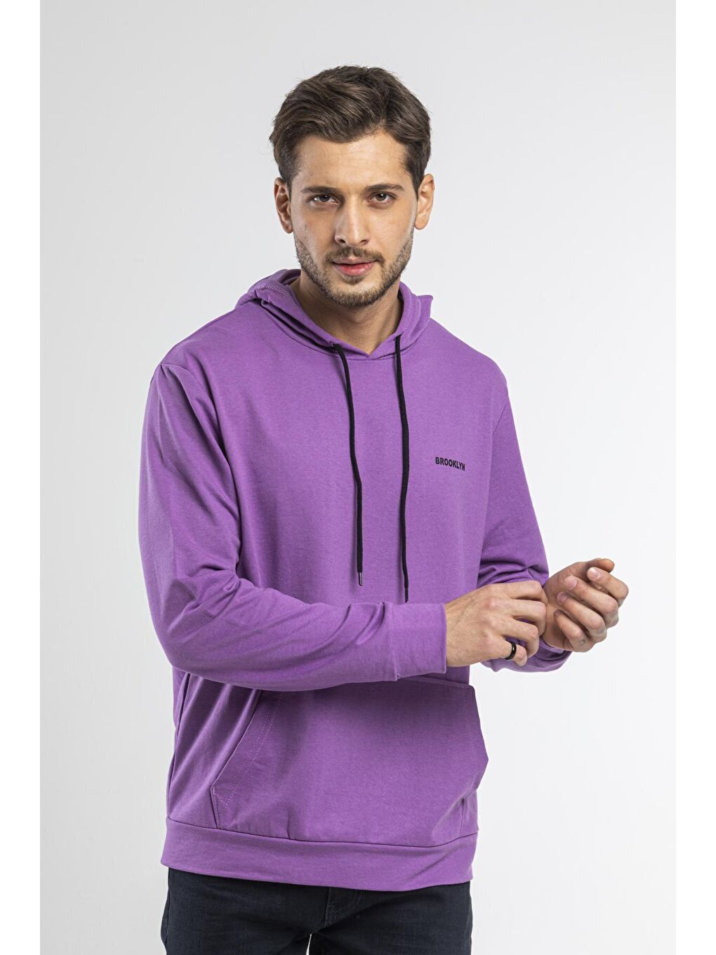 Süperlife Lila Kapüşonlu Uzun Kollu Baskılı Dar Kalıp İnce Erkek Sweatshirt SPR 2019K61 - 3