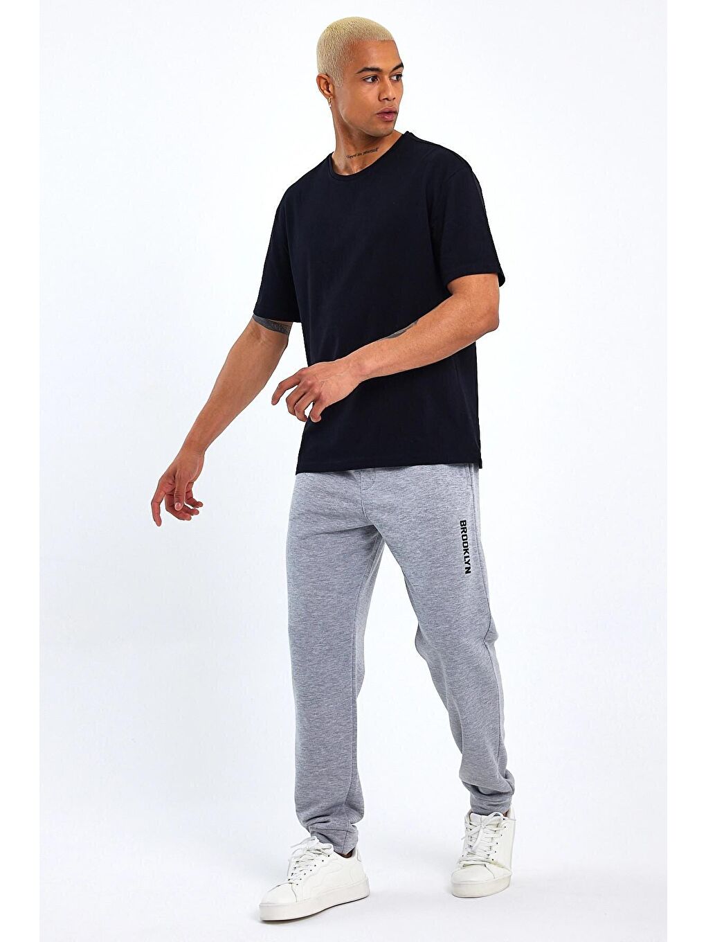 Gri Regular Fit Broklyn Baskılı İnce Erkek Jogger Eşofman Altı SPR 203-1