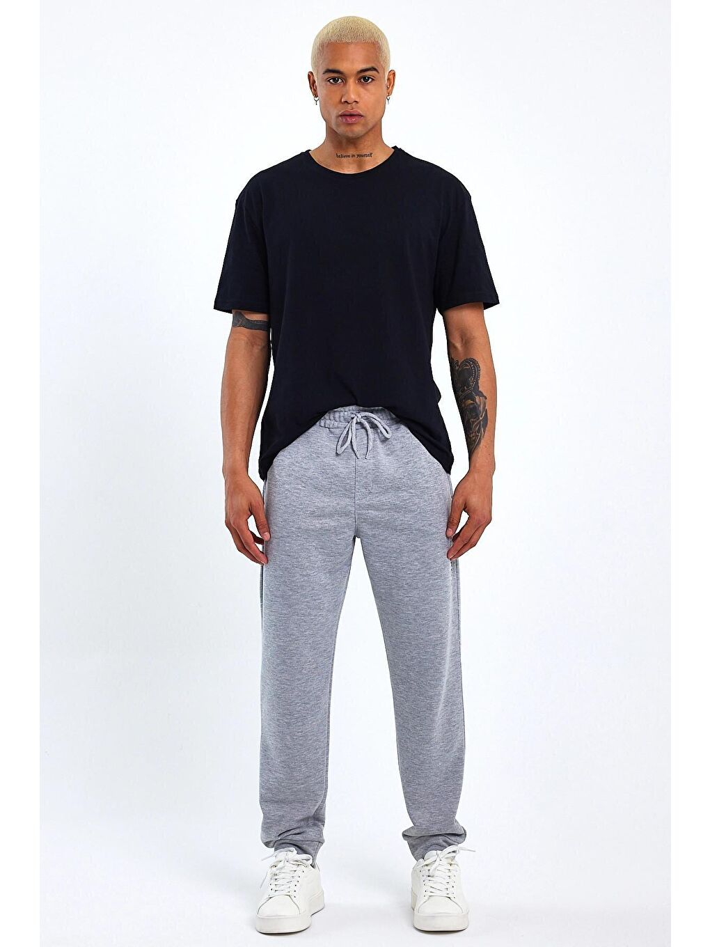 Gri Regular Fit Broklyn Baskılı İnce Erkek Jogger Eşofman Altı SPR 203-2