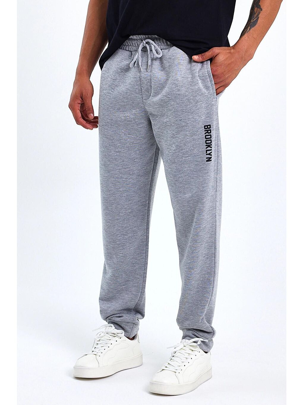 Gri Regular Fit Broklyn Baskılı İnce Erkek Jogger Eşofman Altı SPR 203-3