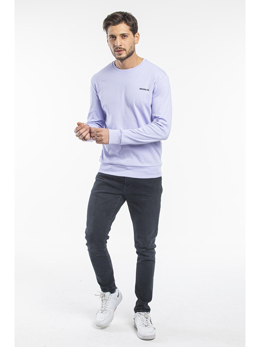 Süperlife Lila Bisiklet Yaka Uzun Kollu Dar Kalıp İnce Erkek Sweatshirt SPR2019K18