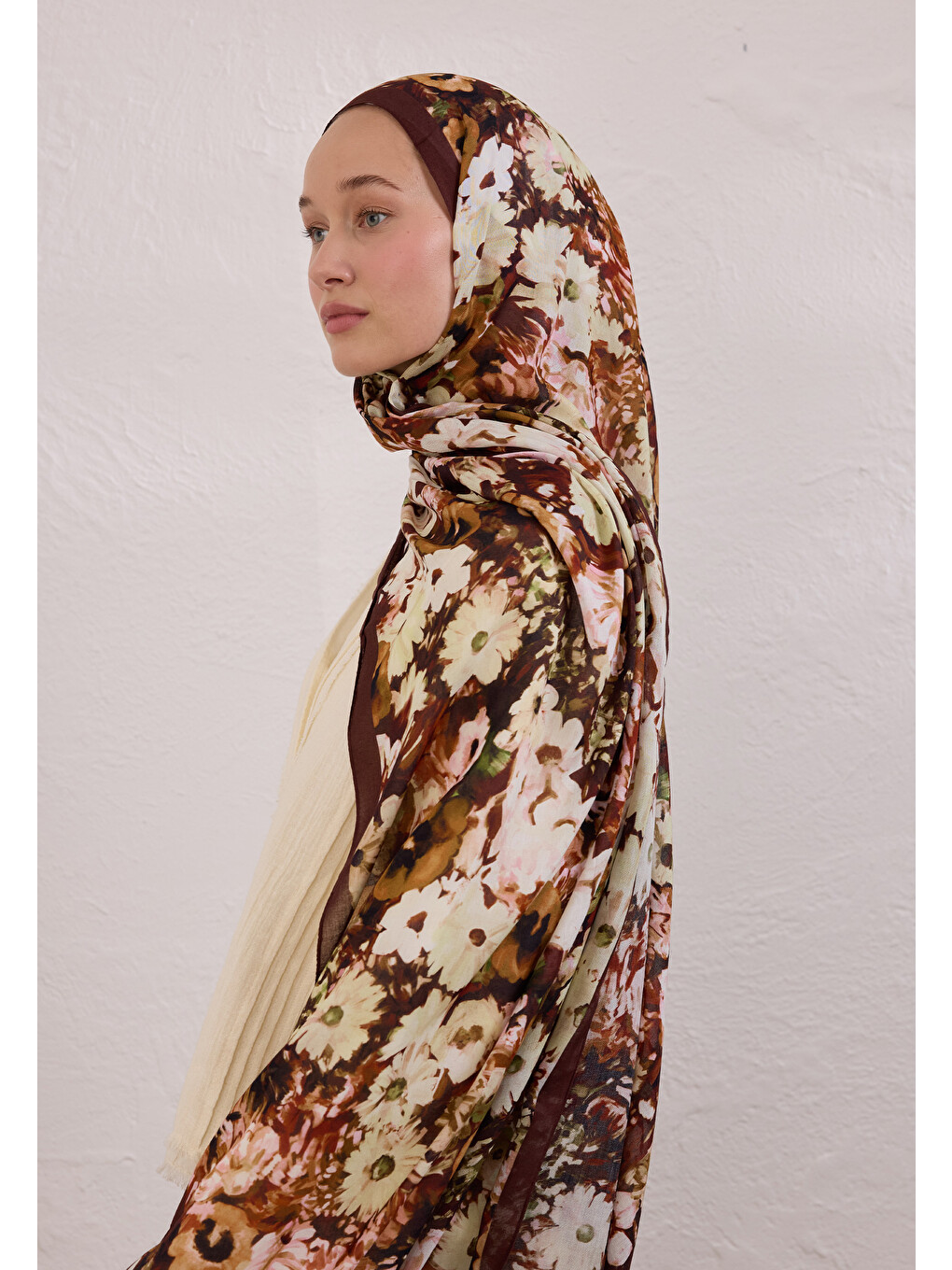 Beauty Blossom Desen Rami Şal Bordo-2