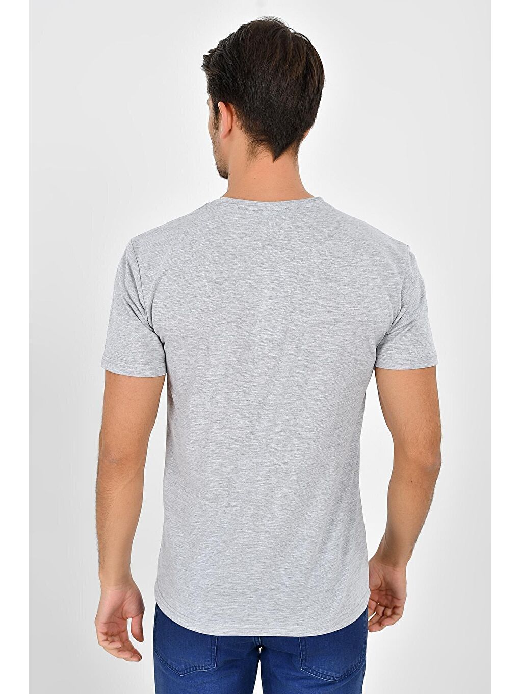 Gri Erkek Bisiklet Yaka Dar Kalıp Brooklyn Baskılı Tişort SPR 266-2