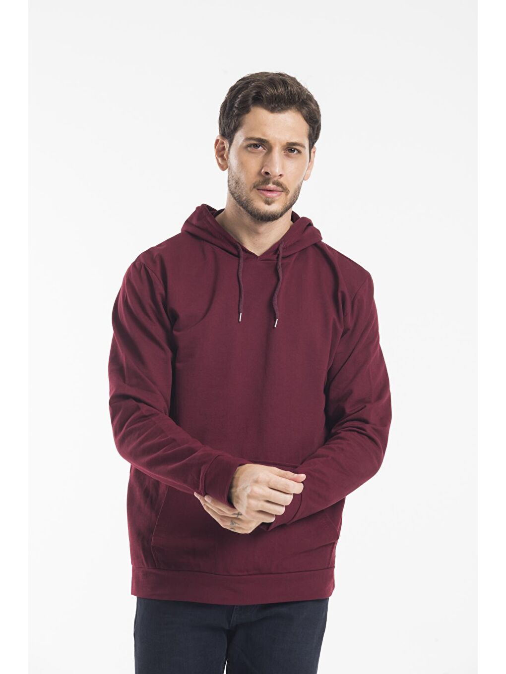 Süperlife Koyu Bordo Erkek Kapşonlu Regular Fit İnce Sweatshirt SPR 20K55