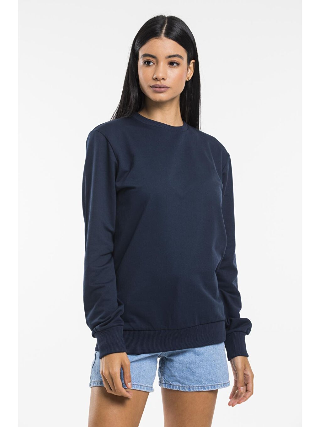 Süperlife Lacivert Kadın Bisiklet Yaka Oversize Fit İnce Sweatshirt SPR21K30 - 2