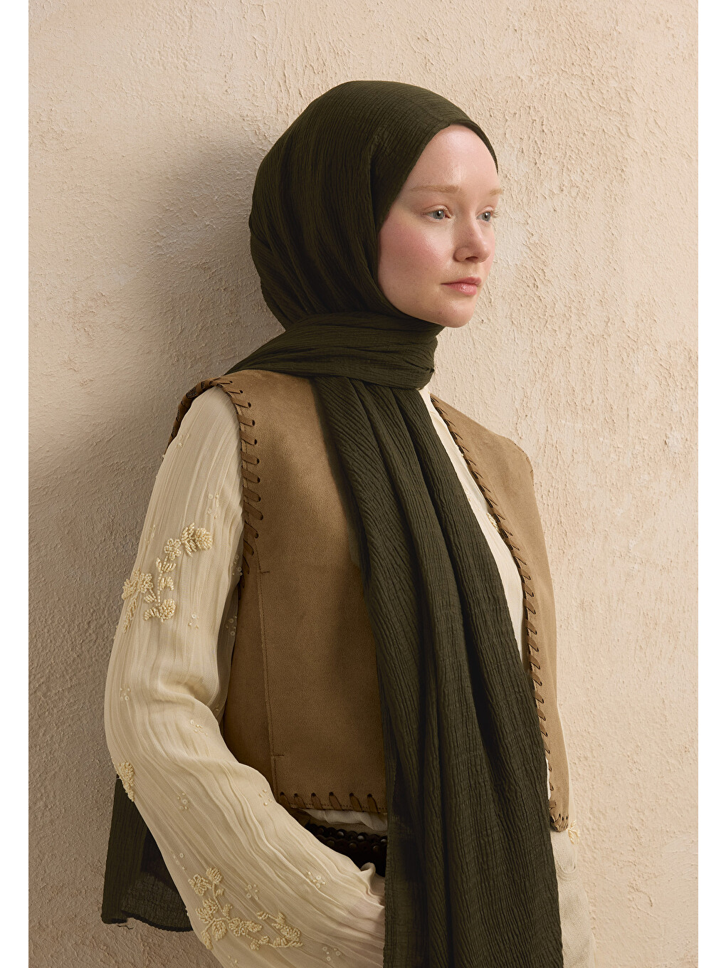 Modal Krinkıl Şal Asker Yeşili-5