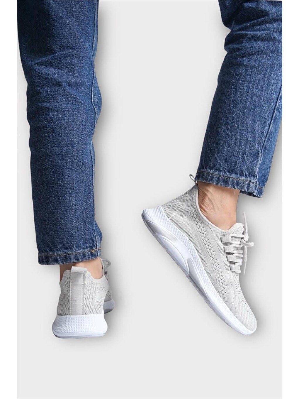 Unisex Yazlık Triko Spor Ayakkabı Gri - Beyaz-7