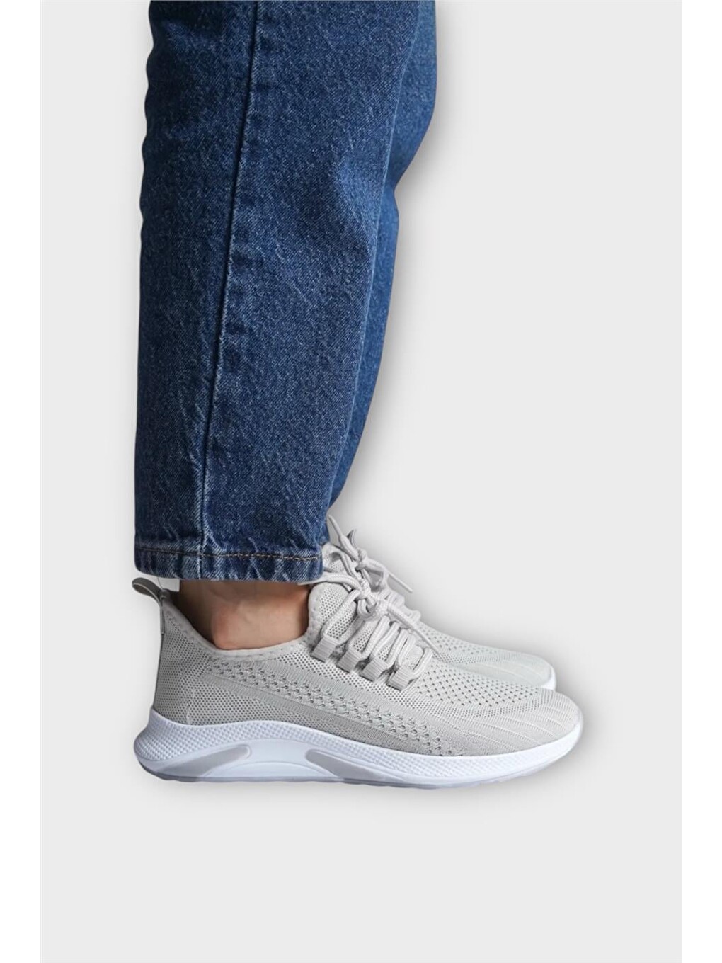 Unisex Yazlık Triko Spor Ayakkabı Gri - Beyaz-8