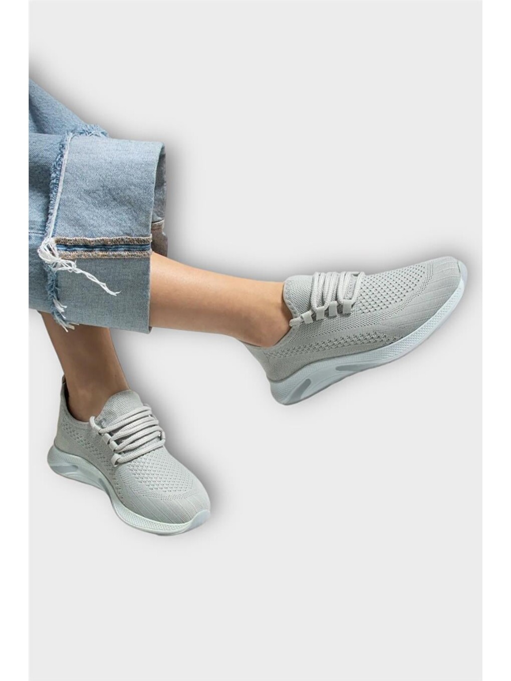 Unisex Yazlık Triko Spor Ayakkabı Gri - Beyaz-9