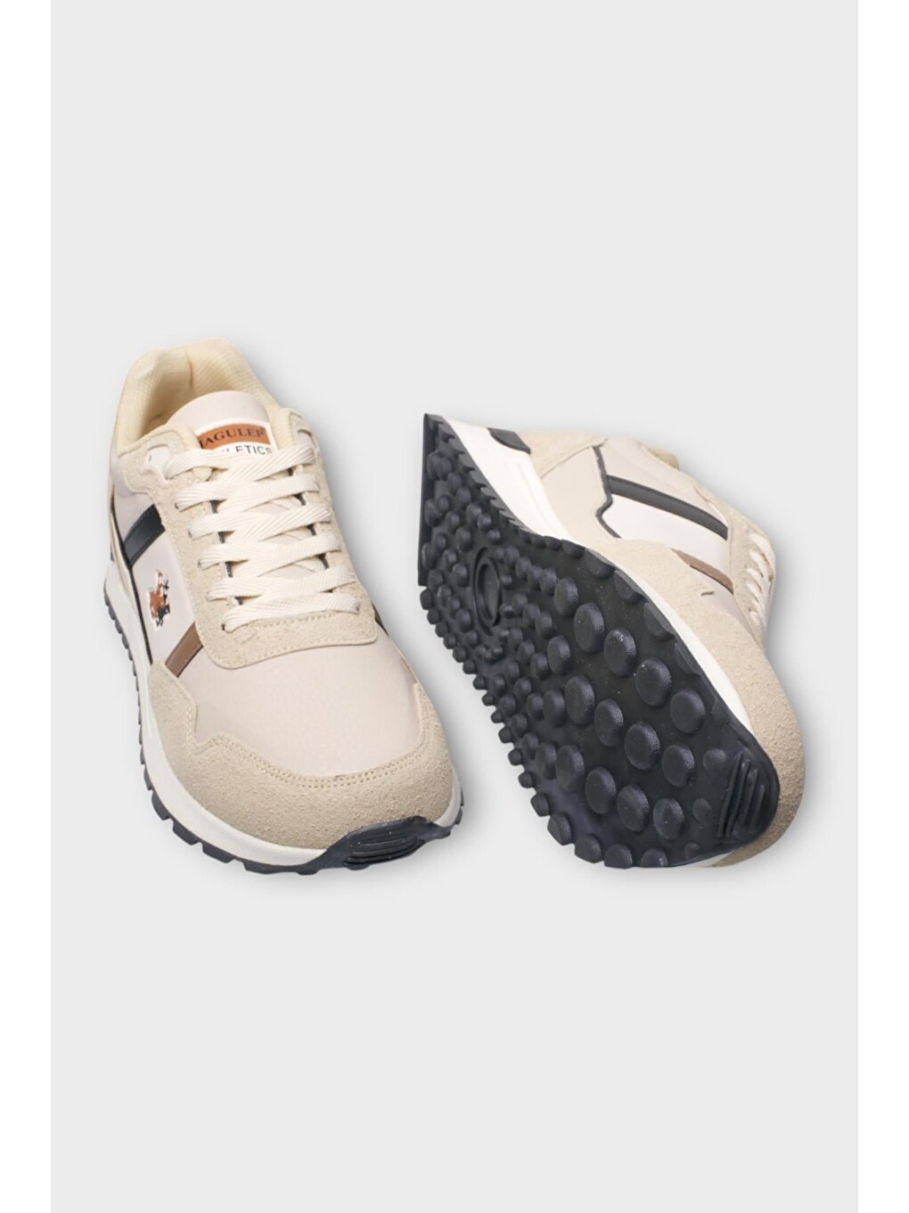 Erkek Ortopedik Cilt Günlük Yürüyüş Koşu Sneaker Spor Ayakkabı Bej-5