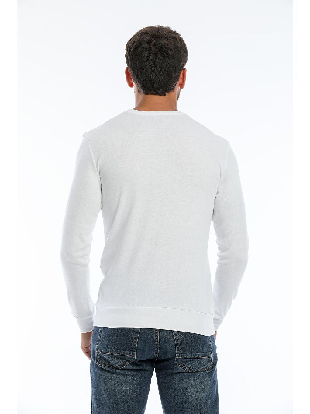 Beyaz Erkek Bisiklet Yaka Slim fit Air Baskılı İnce Sweatshirt SPR22sw101-4