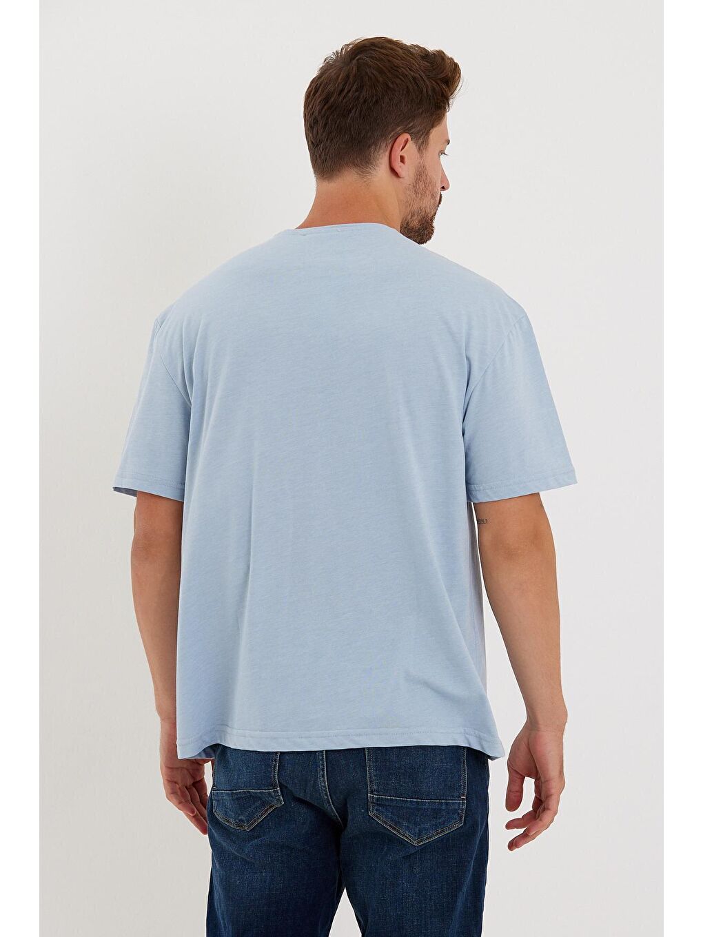 Mavi Bisiklet Yaka Oversize Fit Brooklyn Baskılı Erkek Tişört SPR21Y27-2