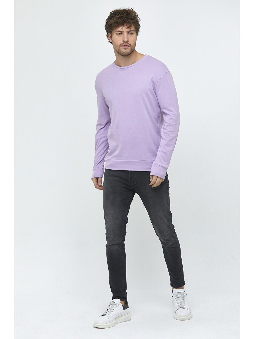 Lila Erkek Bisiklet Yaka Slim Fit İnce Sweatshirt SPR 20K17