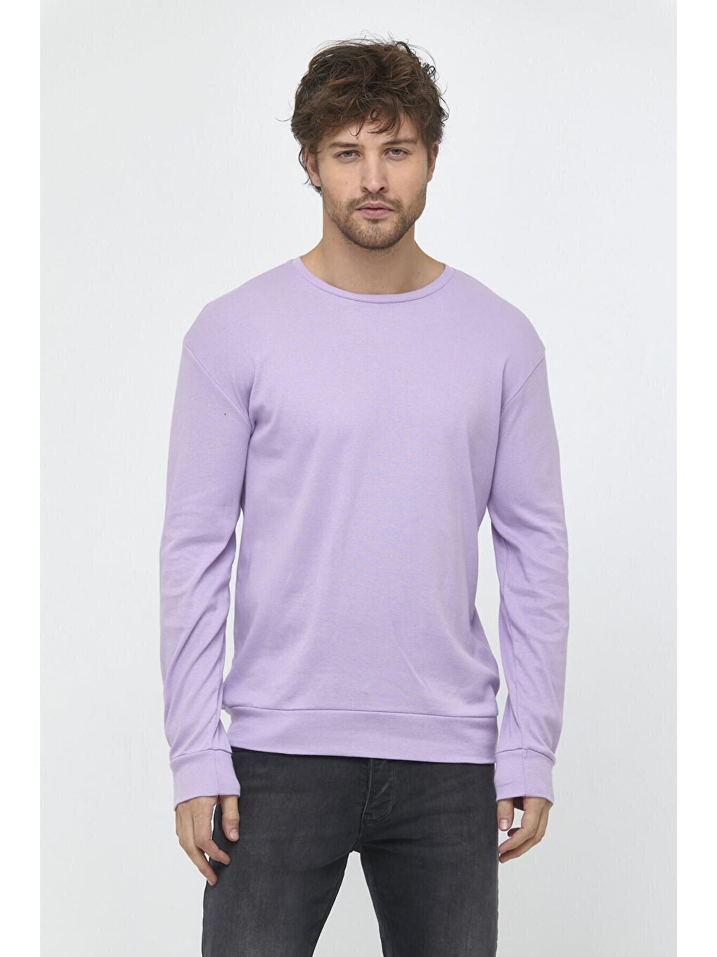 Lila Erkek Bisiklet Yaka Slim Fit İnce Sweatshirt SPR 20K17-1