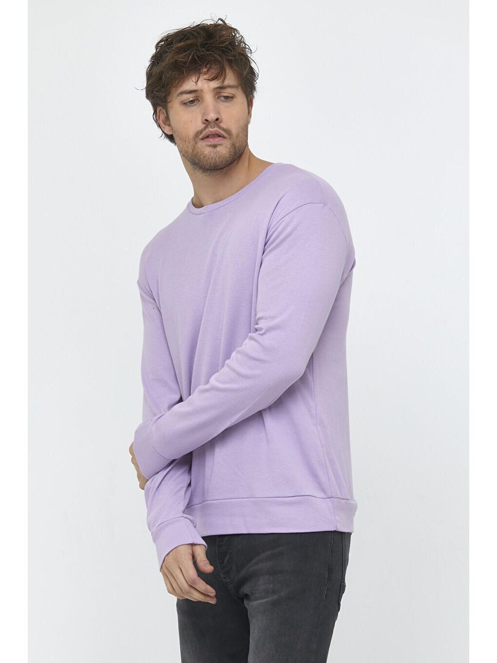 Lila Erkek Bisiklet Yaka Slim Fit İnce Sweatshirt SPR 20K17-2