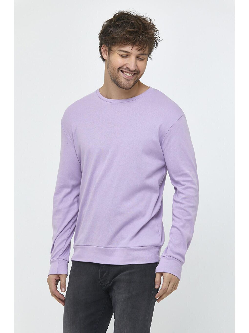 Lila Erkek Bisiklet Yaka Slim Fit İnce Sweatshirt SPR 20K17-3