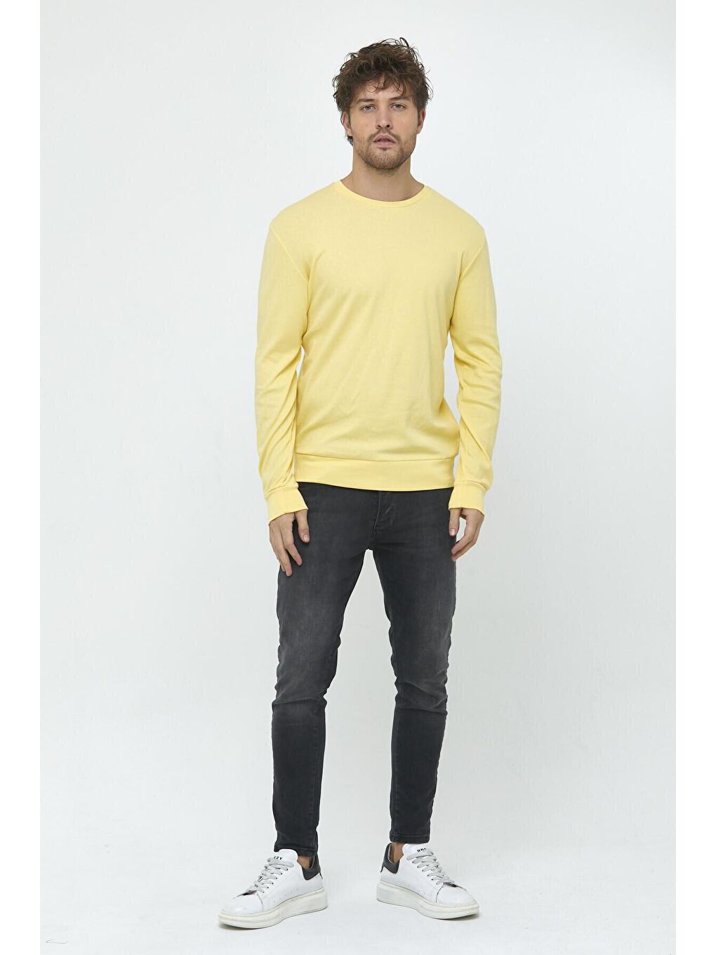 Sarı Erkek Bisiklet Yaka Slim Fit İnce Sweatshirt SPR 20K17-3