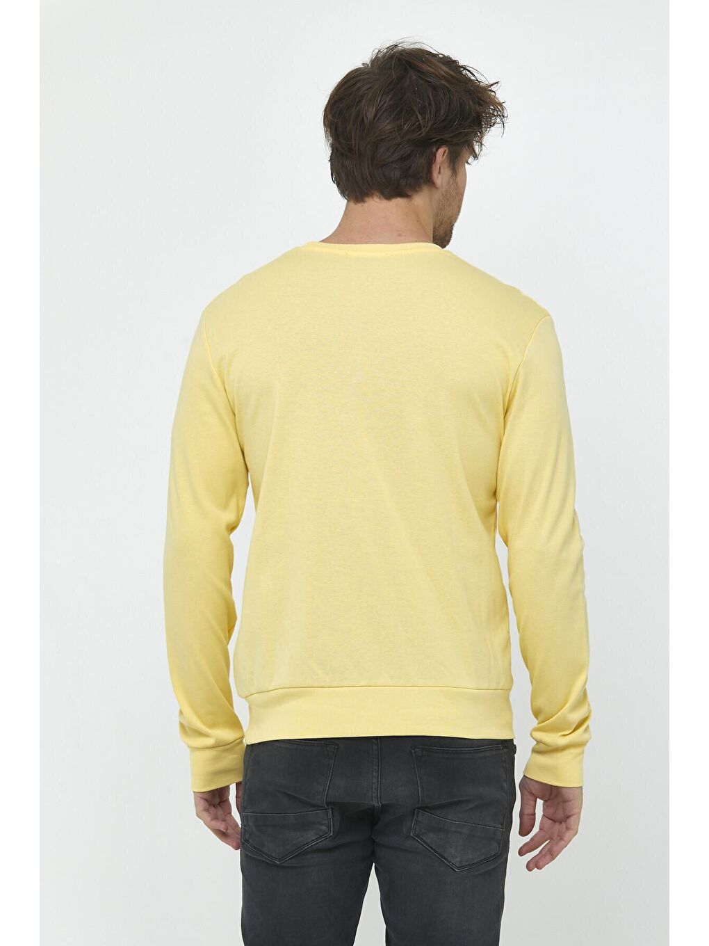 Sarı Erkek Bisiklet Yaka Slim Fit İnce Sweatshirt SPR 20K17-9