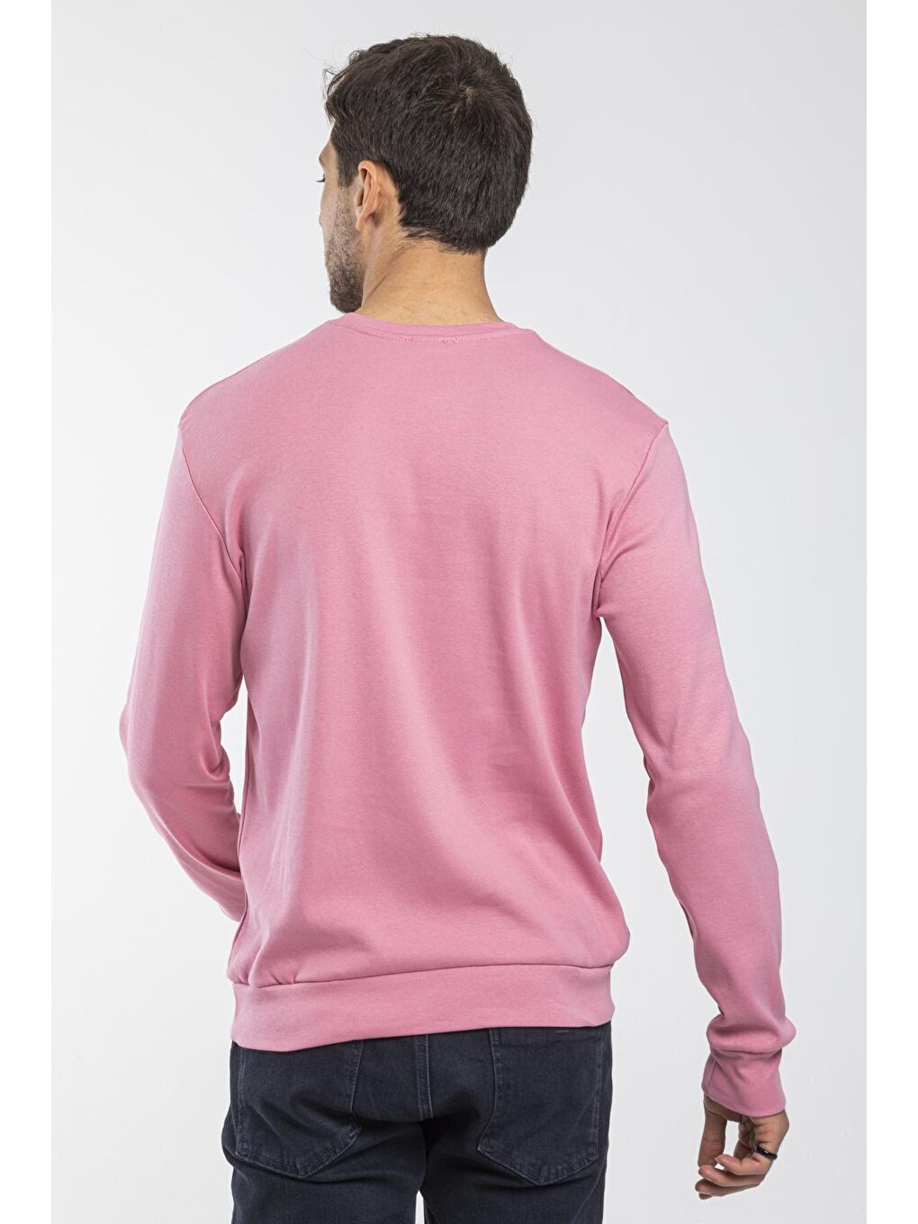 Pembe Erkek Bisiklet Yaka Slim Fit İnce Sweatshirt SPR 20K17-3