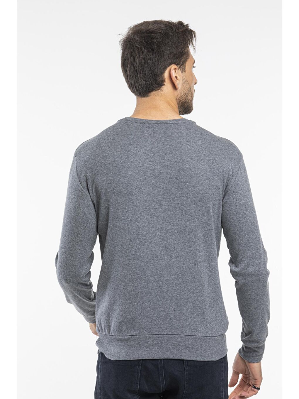 Gri Erkek Bisiklet Yaka Slim Fit İnce Sweatshirt SPR 20K17-3