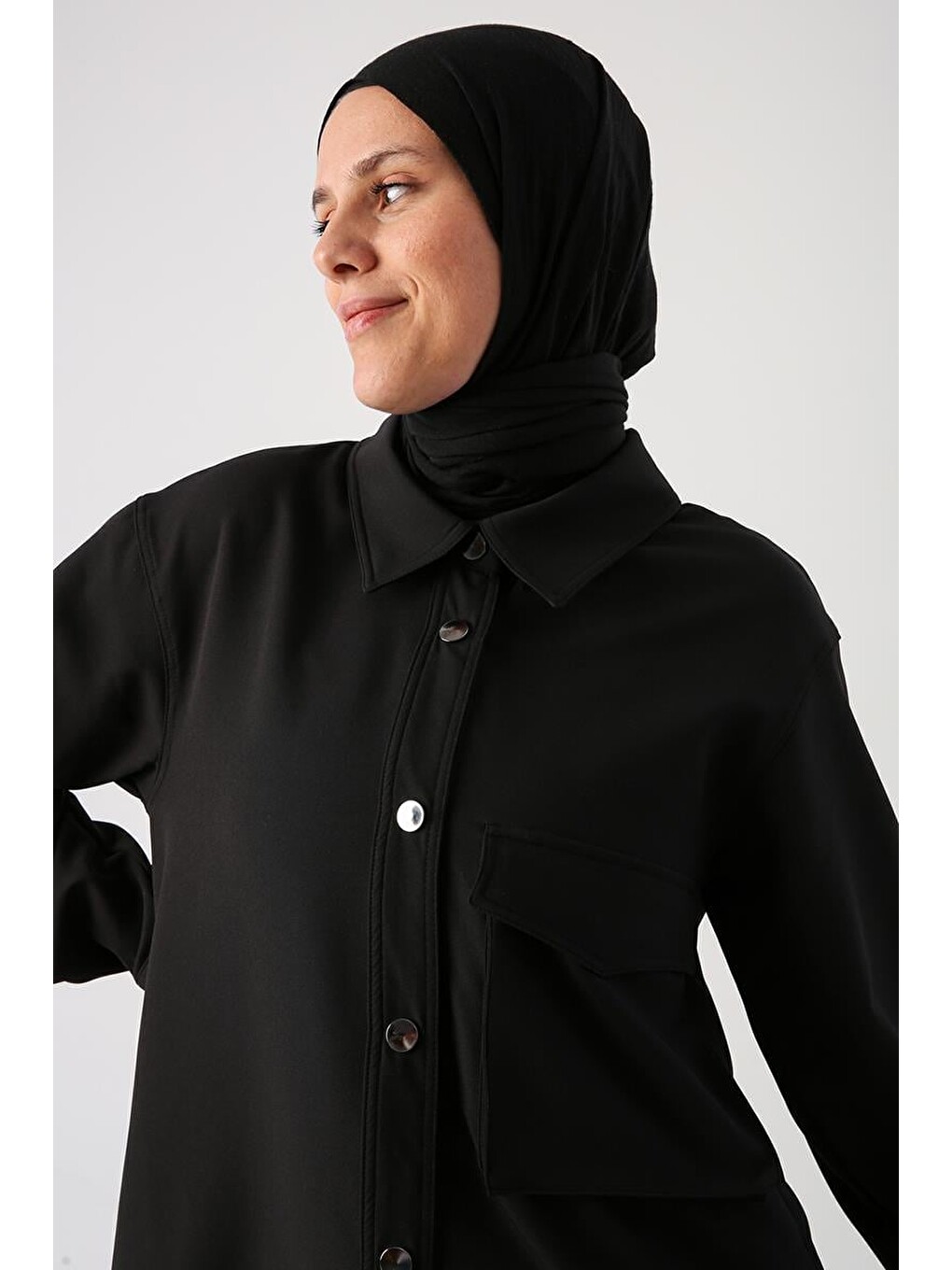 Siyah-tek Cepli Çıtçıtlı Gömlek Tunik