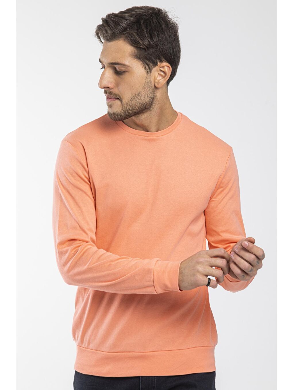 Turuncu Erkek Bisiklet Yaka Slim Fit İnce Sweatshirt SPR 20K17