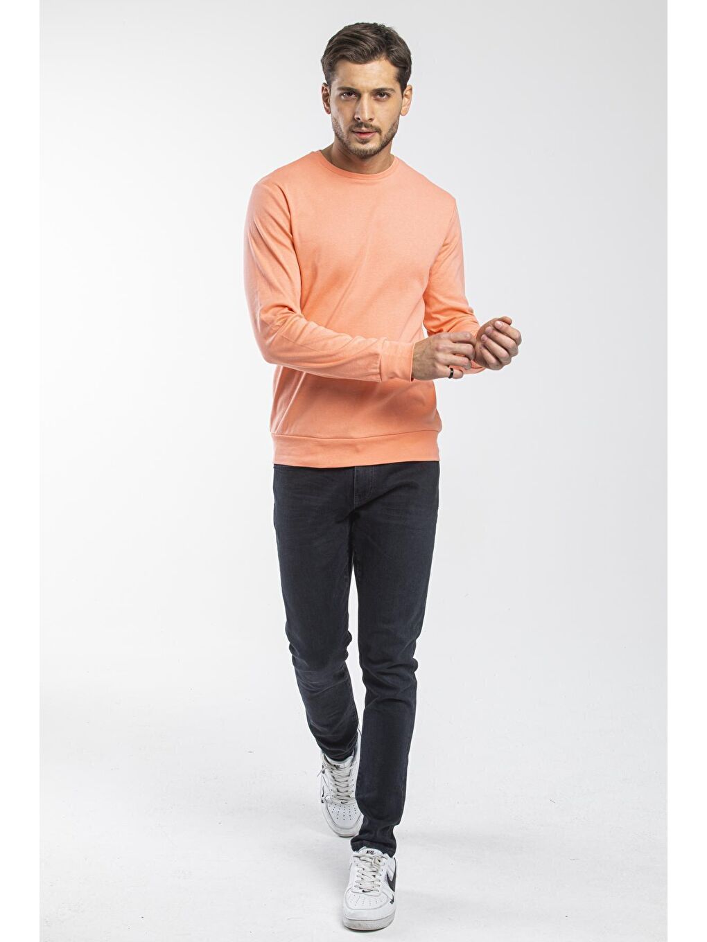 Turuncu Erkek Bisiklet Yaka Slim Fit İnce Sweatshirt SPR 20K17-1