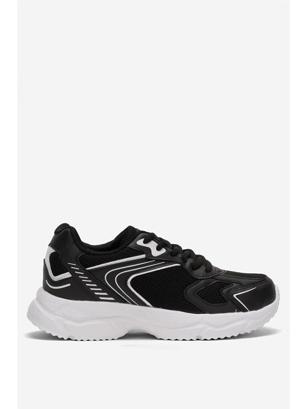 Unisex Faylon Taban Bağcıklı Spor Ayakkabı Siyah Beyaz