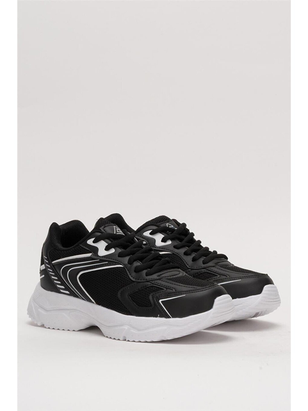 Unisex Faylon Taban Bağcıklı Spor Ayakkabı Siyah Beyaz-2