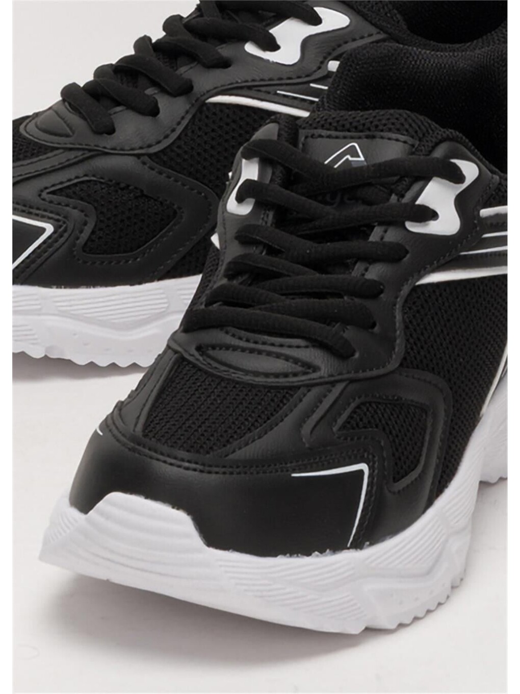 Unisex Faylon Taban Bağcıklı Spor Ayakkabı Siyah Beyaz-4