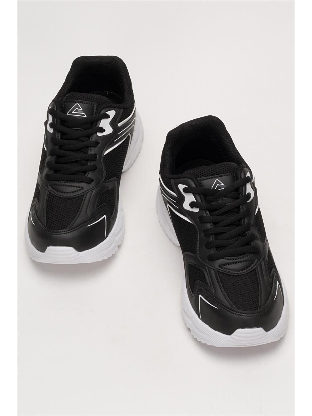 Unisex Faylon Taban Bağcıklı Spor Ayakkabı Siyah Beyaz-5