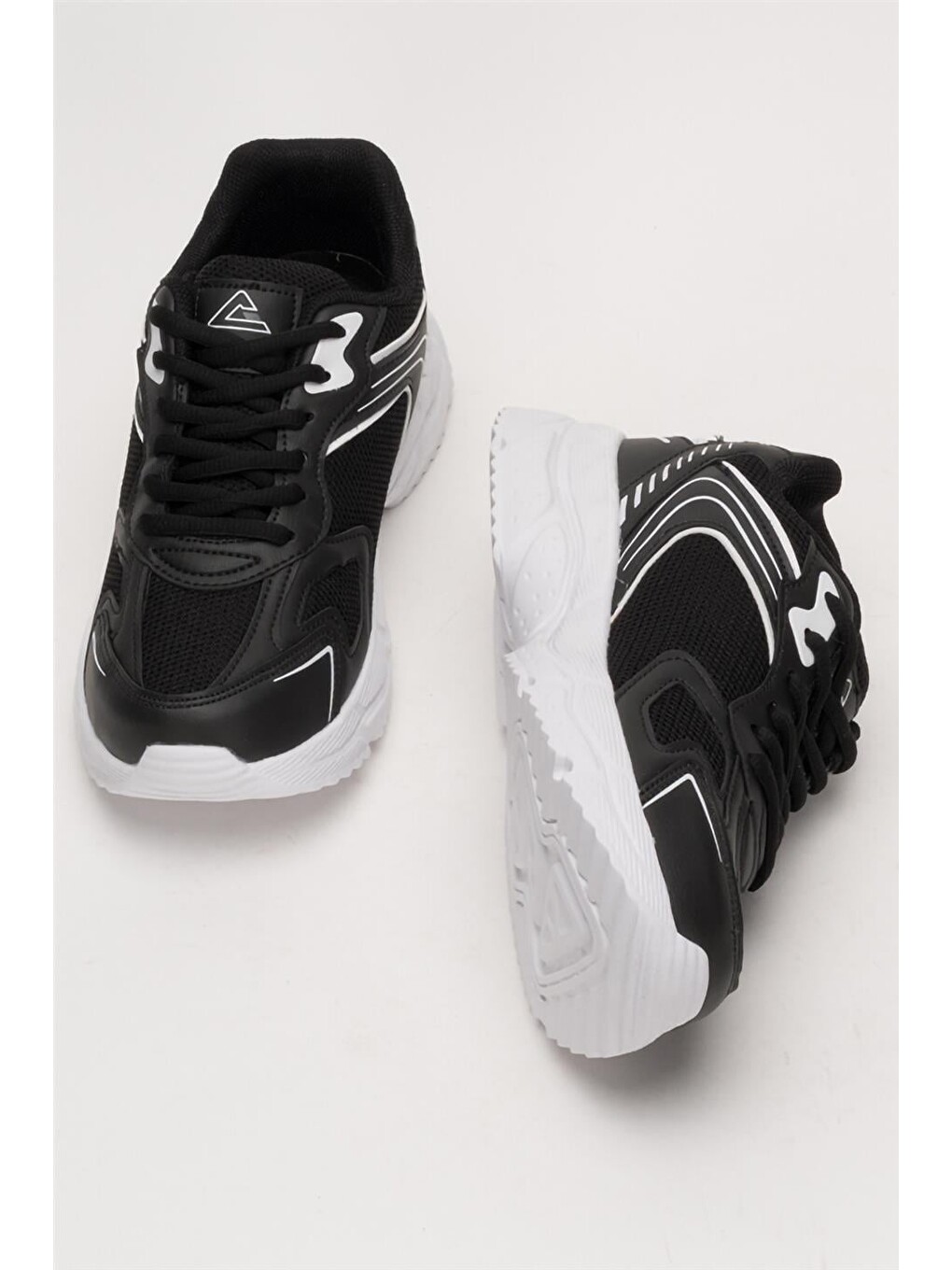 Unisex Faylon Taban Bağcıklı Spor Ayakkabı Siyah Beyaz-6
