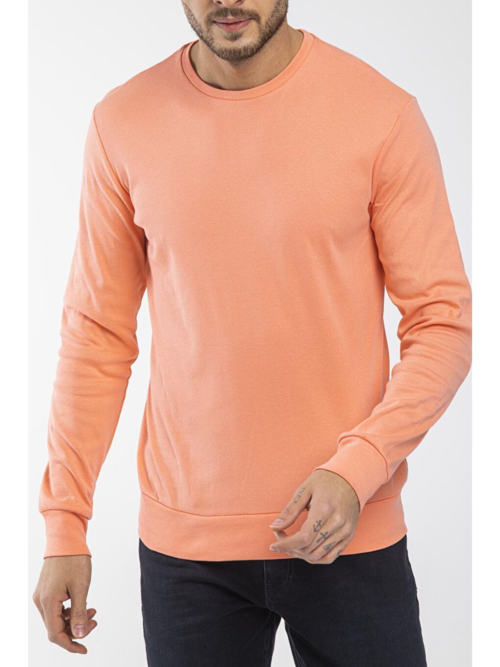 Turuncu Erkek Bisiklet Yaka Slim Fit İnce Sweatshirt SPR 20K17-2
