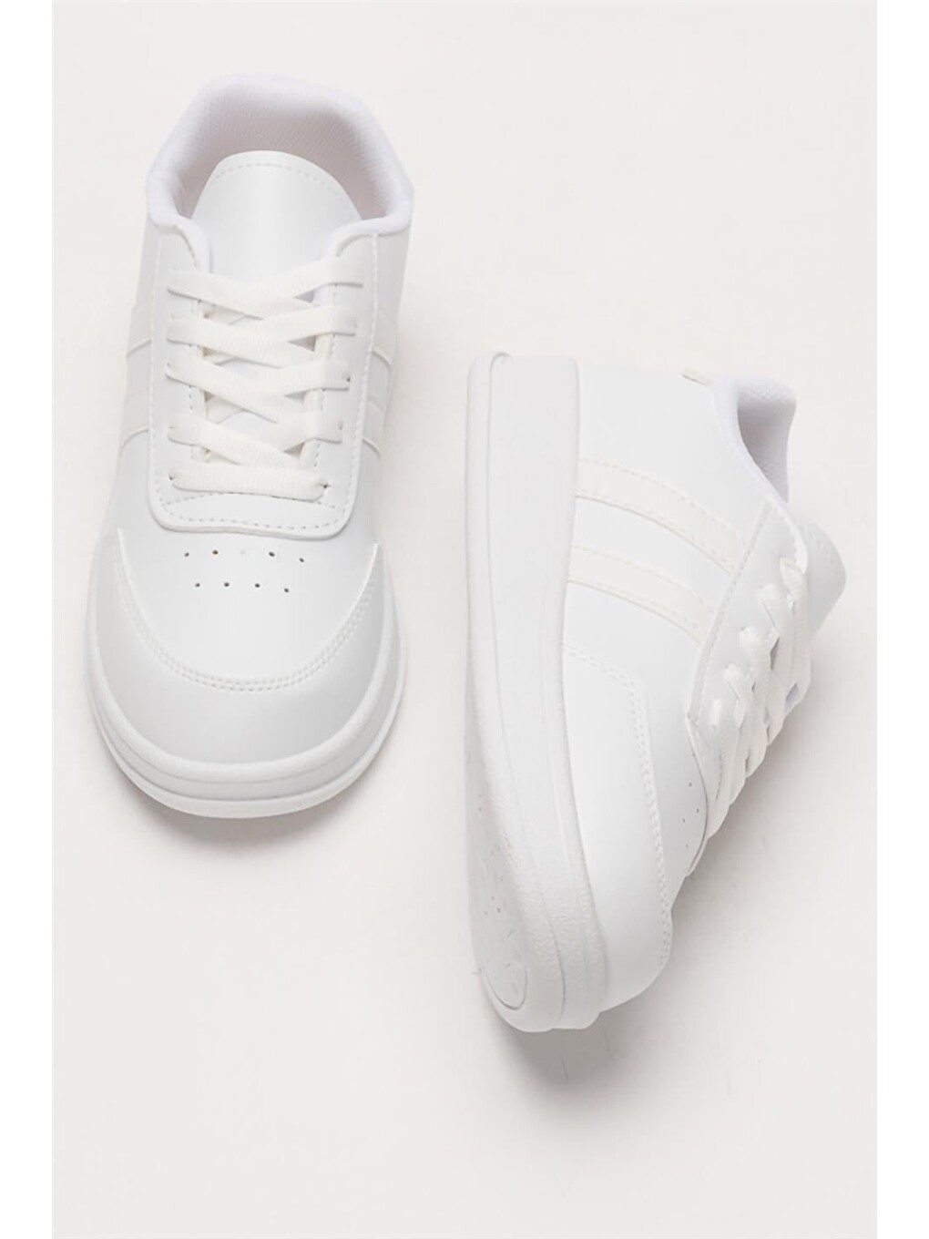 Unisex Düz Hafif Taban Günlük Sneaker Ayakkabı Beyaz-6