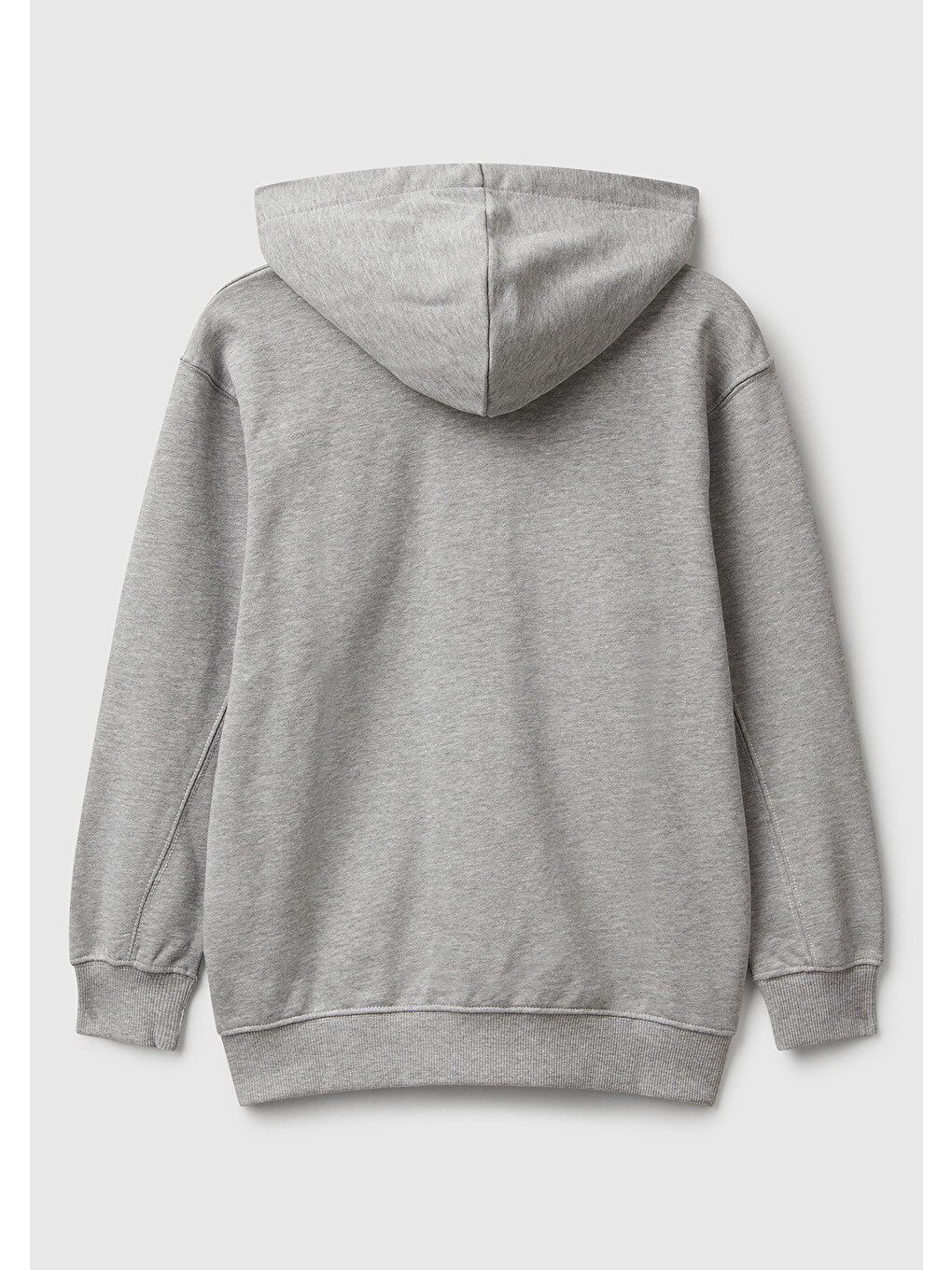 Erkek Çocuk Gri Melanj Logolu Etiket Detaylı Fermuarlı Kapüşonlu Sweatshirt-1