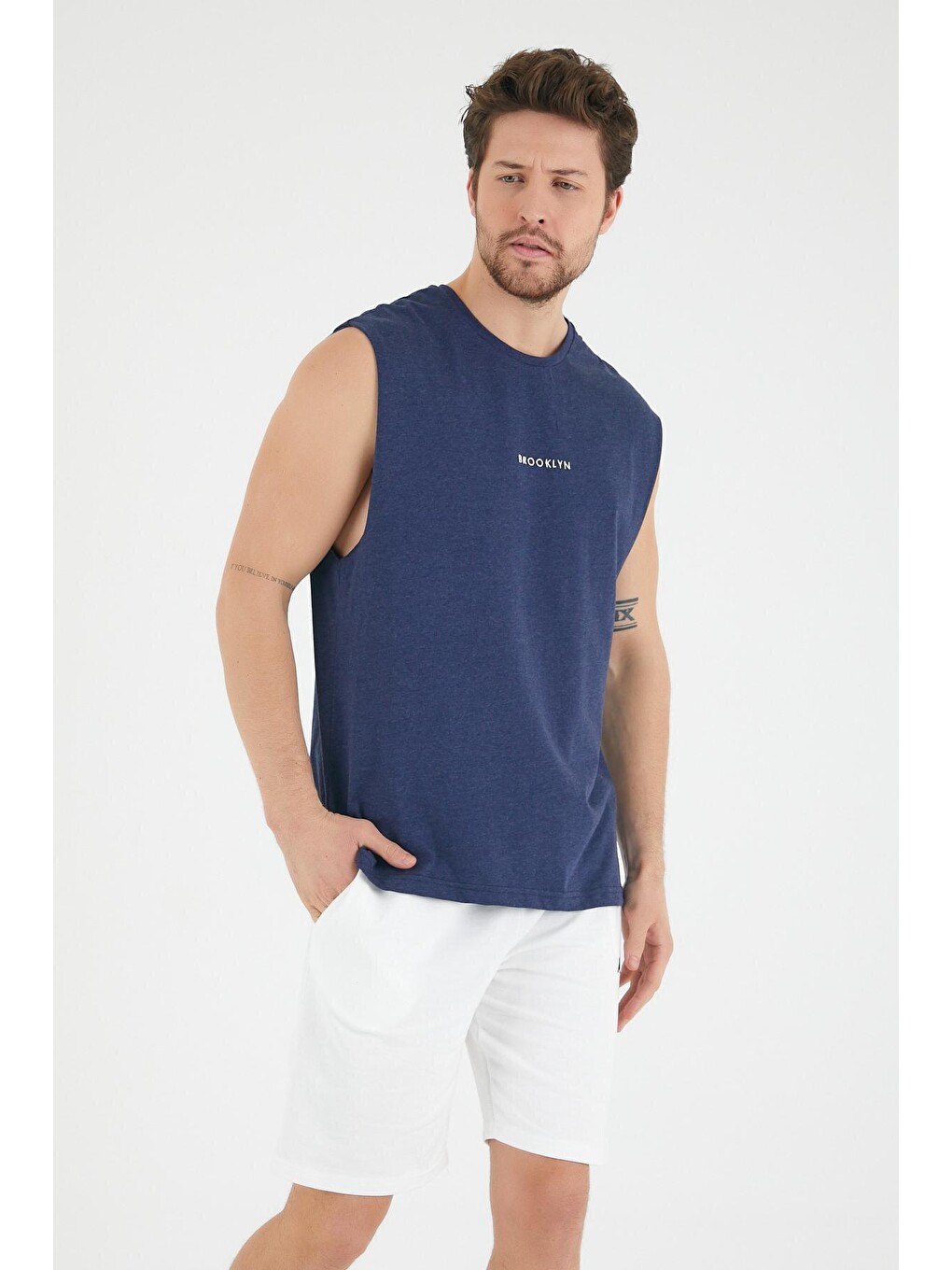 İndigo Erkek Bisiklet Yaka Regular Fit Brooklyn Baskılı Tişört Spr22ts122-3