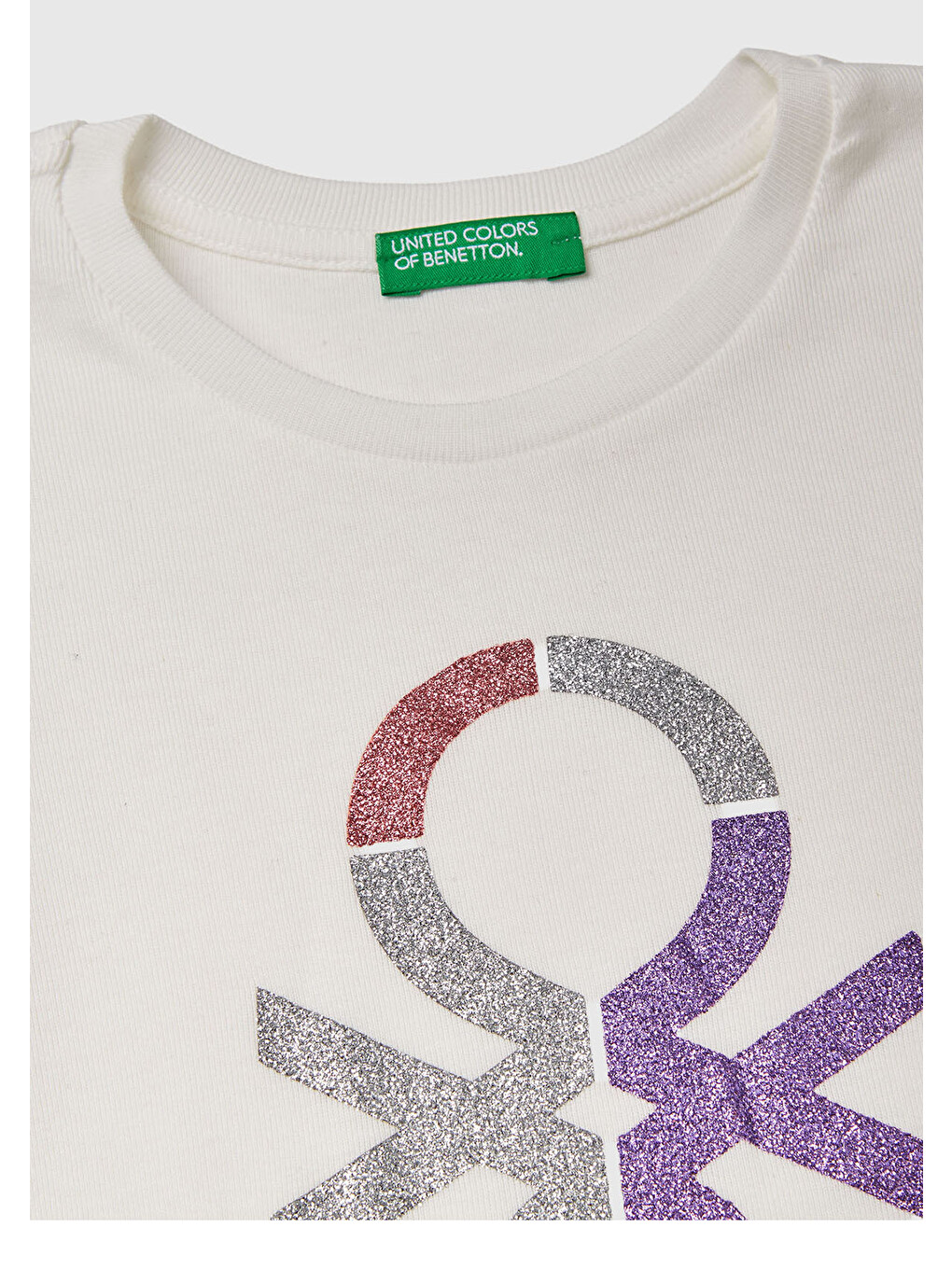 Kız Çocuk Ekru Önü Parıltılı Logo Baskılı Regular Fit Uzun Kollu T-shirt-2