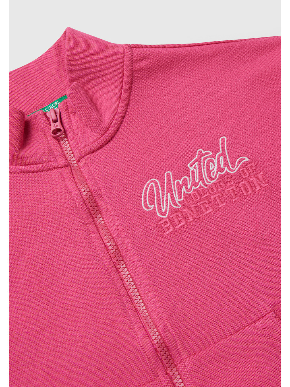 Kız Çocuk Pembe Önü Logo Nakışlı Cepli Fermuarlı Dik Yaka Sweatshirt-3